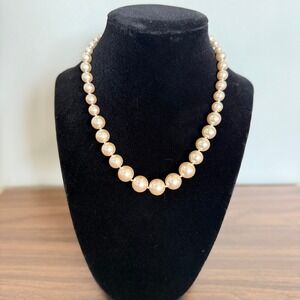 Sterling‎ Silver Clasp Faux Pearl Graduated Bead Necklace Women's Jewelry Chunky